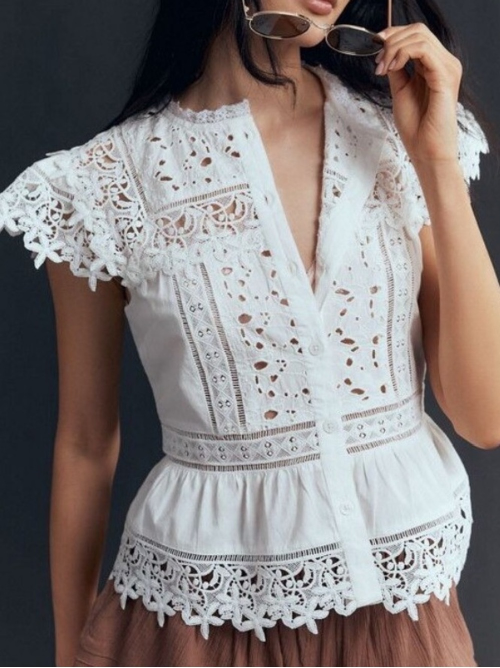 Anthropologie Sleeveless High Neck Lace Inset blouse
